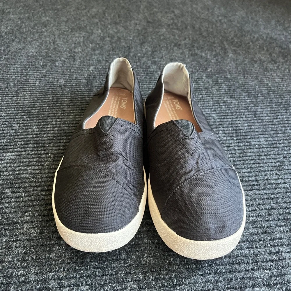 TOMS Alpargata Canvas Slip On Shoes Womens 9.5 Black Good Casual Flat Sneakers